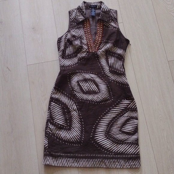 LINEN & WOODEN BEAD TRIM TRIBAL Printed Lined DRESS By SPENSE!! - Picture 6 of 6